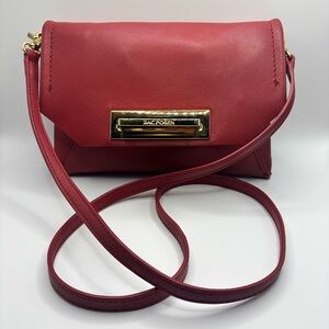 ZAC Zac Posen Red Leather Crossbody Clutch Gold Lock Earthette Style Bag